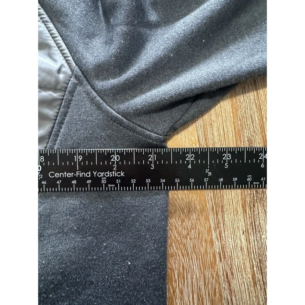 Orvis Mens Medium Hybrid Mixed Media Jacket Gray Puffer Fleece Full Zip Flaws